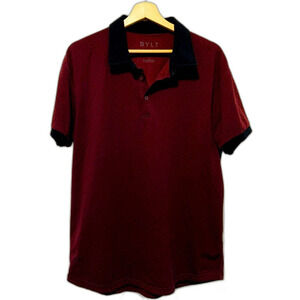 BYLT men’s Drop Cut short sleeve Burgundy black polka dot Polo Shirt size large